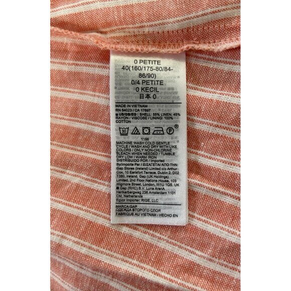 GAP Linen Blend Empire Waist Maxi Orange Coral Stripe Dress Size 0 Petite - Picture 7 of 8